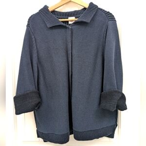 CAbi Mock Neck Rolled Sleeve Navy Snap Button Women's Cardigan